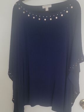 Michael Kors Navy Poncho Top with Metallic Eyelets